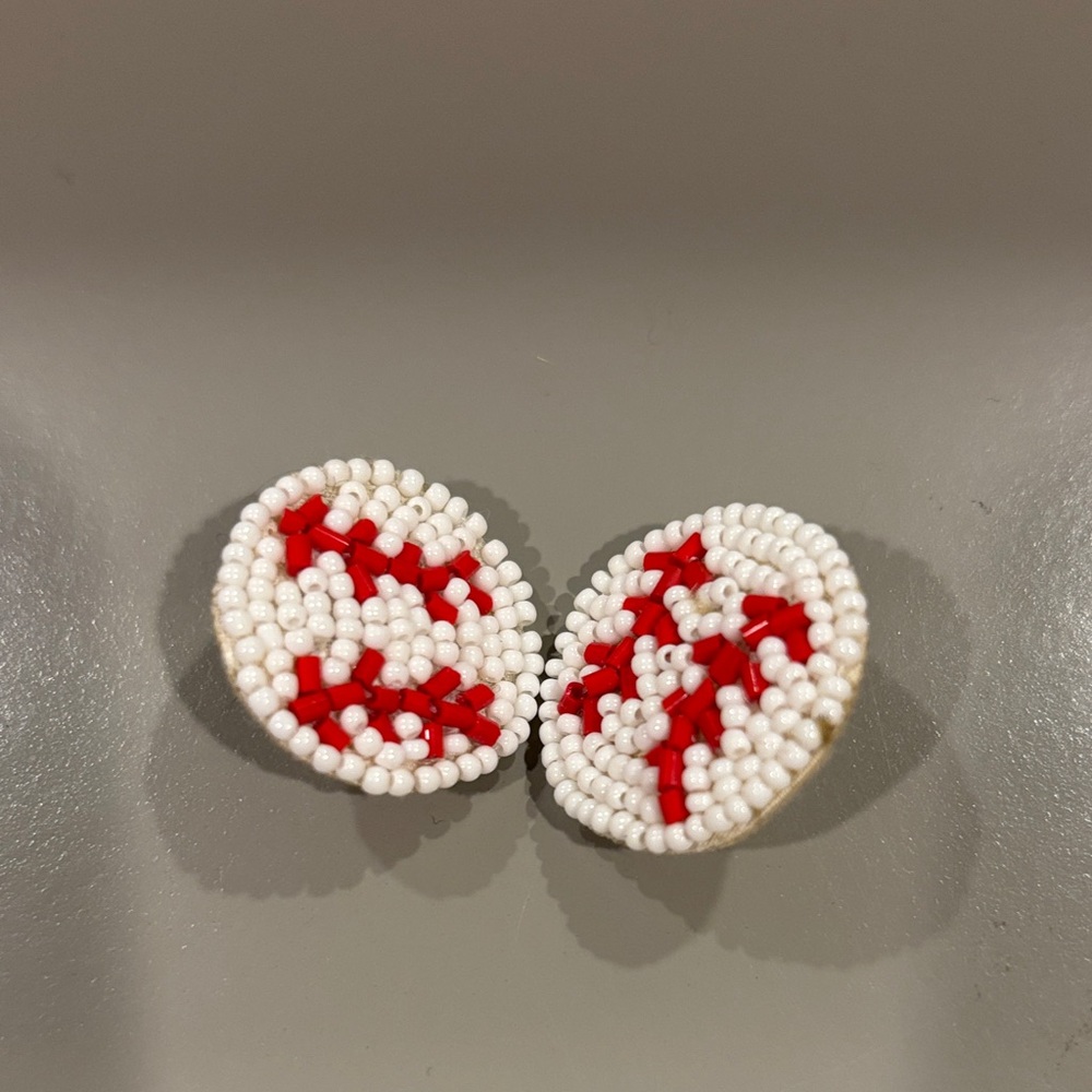 Red and White Beaded Earrings